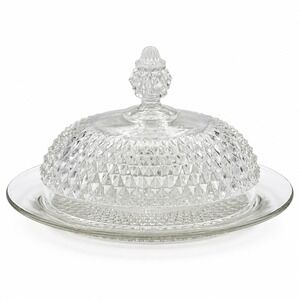 VTG Diamond Point Indiana Glass Attributed Butter Dish Clear Pressed Glass